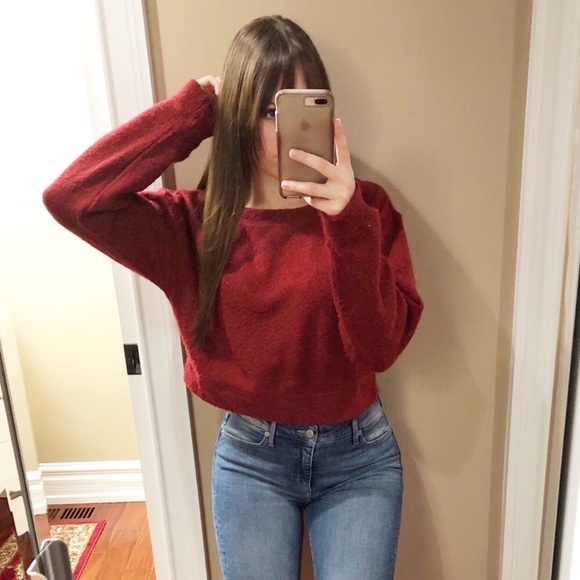 Oversized Wine Red Pullover Sweater - Picture 2 of 4